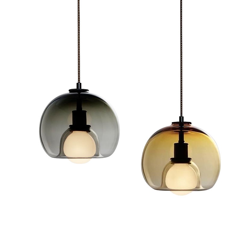 LED Pendant Light Gray Amber Glass Globe Single Design Modern Nordic 25cm Dining Room Bedside Light Electroplated 110-120V 220-240V4