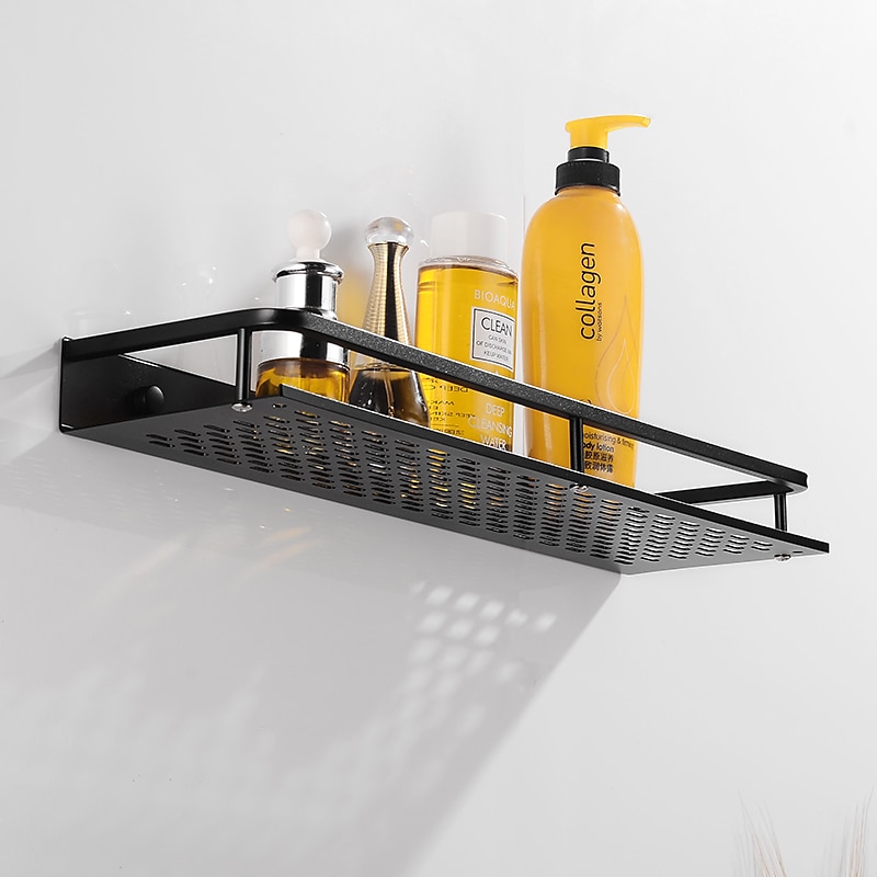 Bathroom Shelf New Design Modern Aluminum Material Bathroom Storage Rack Wall Mounted Black 1pc2