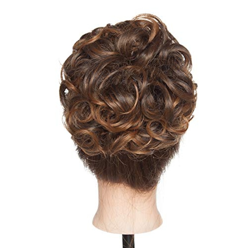 Short Messy Curly Dish Hair Bun Extension Easy Stretch Hair Combs Clip In Chignon Tray Ponytail Hairpieces - Dark Brown To Light Auburn2