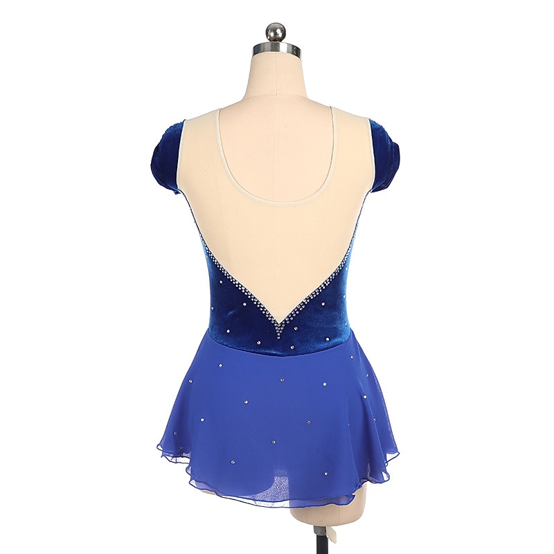Figure Skating Dress Women's Girls' Ice Skating Dress Outfits Burgundy Royal Blue Patchwork Asymmetric Hem Mesh Spandex High Elasticity Training Competition Skating Wear Handmade Crystal / Rhinestone4