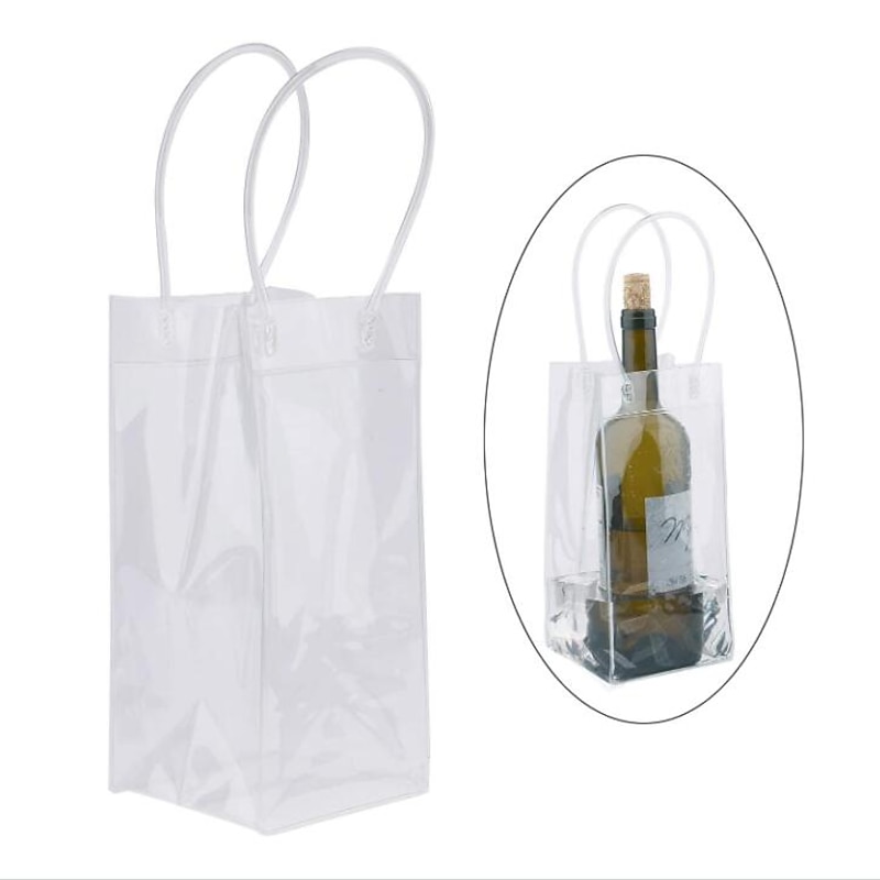 Ice Wine Bag, Clear Portable Collapsible Wine Cooler Bags with Handle, PVC Wine Pouch Bags for Champagne Cold Beer White Wine Chilled Beverages4