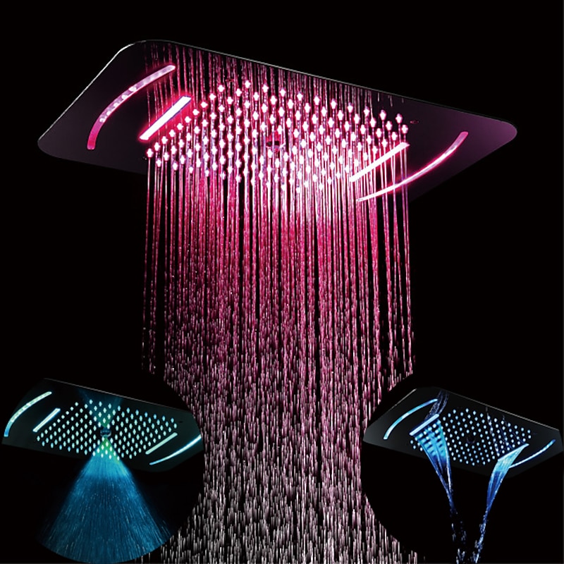 Shower Faucet,LED Shower Head Chrome finished 58x38cm SUS304 3 Function Rainfall Waterfall Mist Ceiling Mounted light remote control Shower Faucet