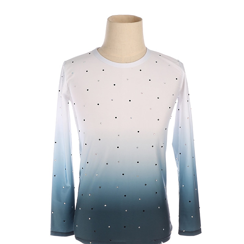 Figure Skating Top Men's Boys' Ice Skating Outfits Top White High Elasticity Training Competition Skating Wear Handmade Crystal / Rhinestone Long Sleeve Ice Skating Figure Skating