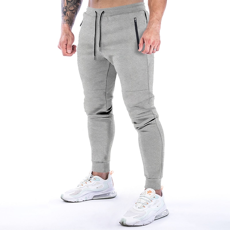 men's gym jogger pants sport workout training athletic slim tapered cotton sweatpants with zipper pockets darkgrey4