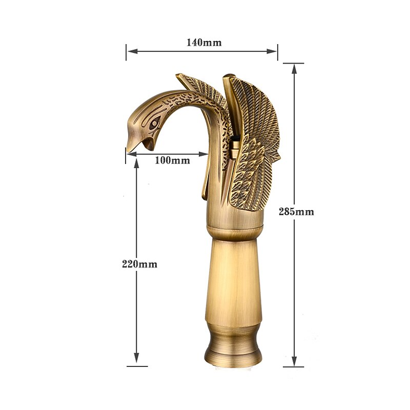Antique Bathroom Sink Mixer Faucet, Washroom Basin Taps Brass Swan Shape Copper Electroplated Finish Vintage Style Single Handle One Hole Water Taps with Cold Hot Hose3