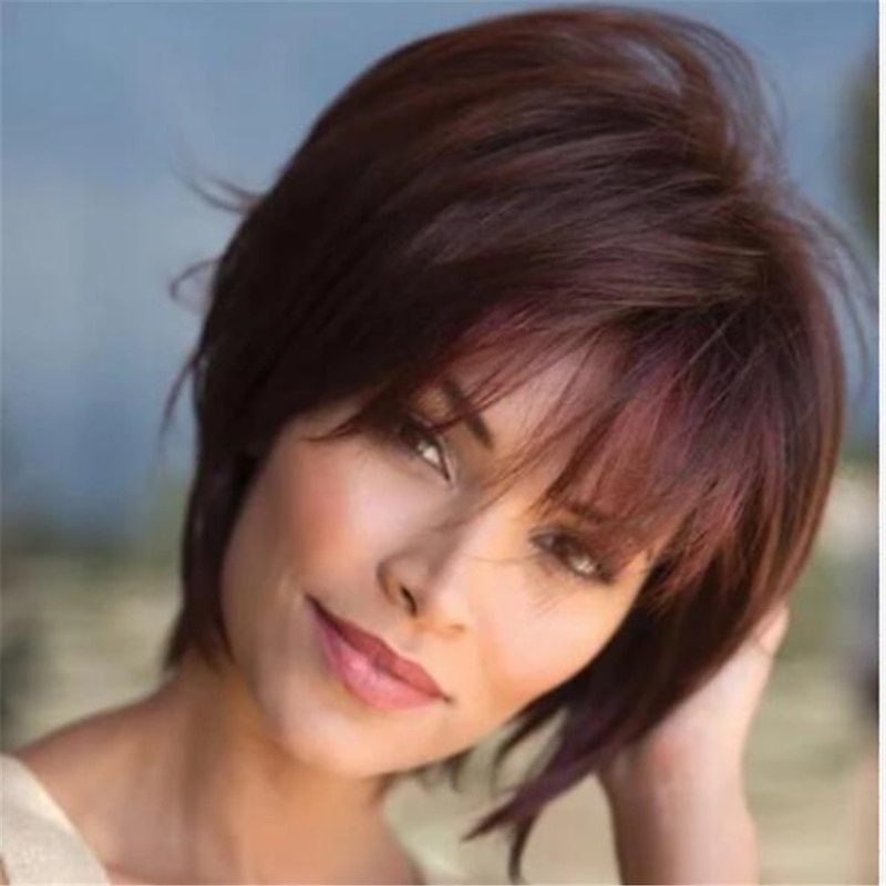 Synthetic Wig Natural Straight Bob Wig Short Dark Wine Synthetic Hair Wigs3