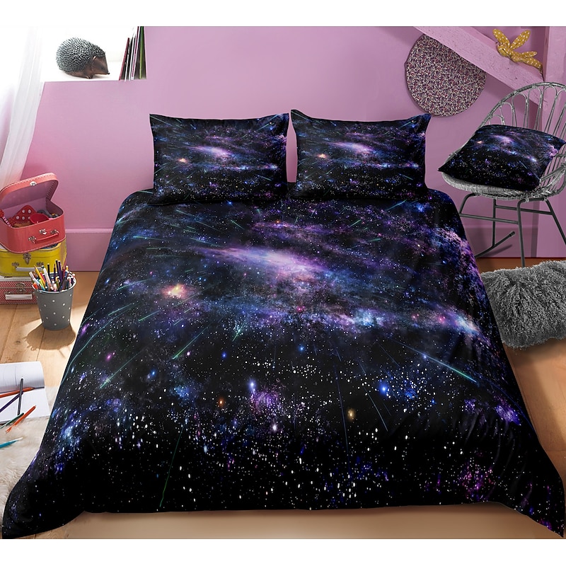 3D Galaxy Print Duvet Cover Bedding Sets Comforter Cover with 1 Duvet Cover or Coverlet，1Sheet，2 Pillowcases for Double/Queen/King(1 Pillowcase for Twin/Single)