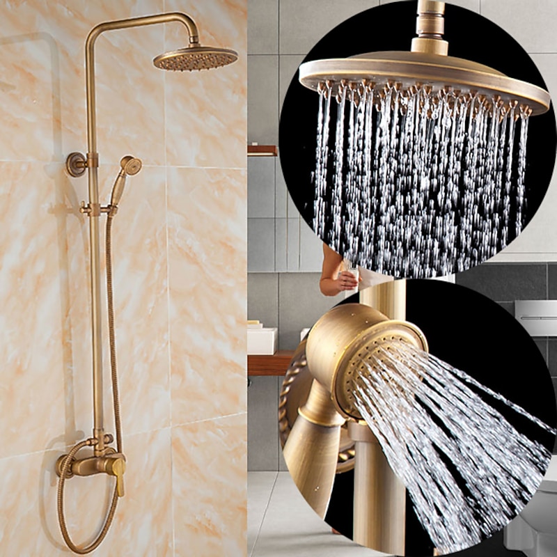 Shower Faucet,Shower System Set,Rainfall Antique Antique Copper Shower System Ceramic Valve Bath Shower Mixer Taps