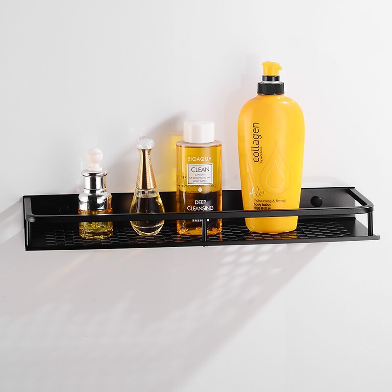 Bathroom Shelf New Design Modern Aluminum Material Bathroom Storage Rack Wall Mounted Black 1pc3