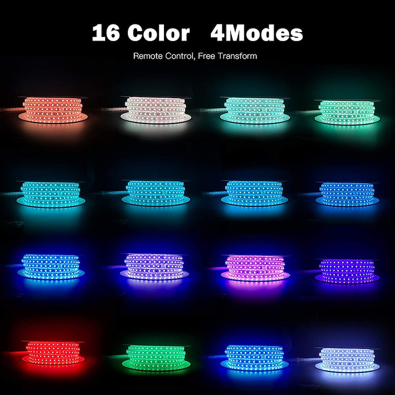Multi Length LED RGB Strip Lights Dimmable Color Change Fairy Christmas 5050 60LED String Lights IP65 Waterproof Indoor Outdoor Rope Lights with Remote LED Strip Lighting 8x16mm AC220V3