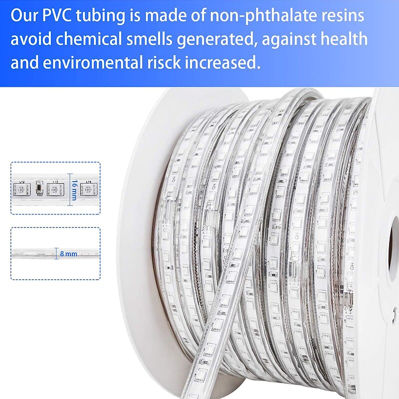 Multi Length LED RGB Strip Lights Dimmable Color Change Fairy Christmas 5050 60LED String Lights IP65 Waterproof Indoor Outdoor Rope Lights with Remote LED Strip Lighting 8x16mm AC220V4