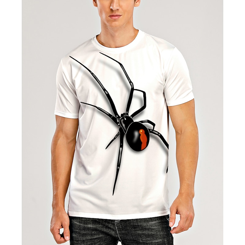 Men's Animal Spiders T Shirt Short Sleeve T shirt 3D Print Round Neck Shirt Designer Basic Casual Daily Linen Black White Summer Spring Clothing Apparel Plus Size S M L XL XXL 3XL 4XL