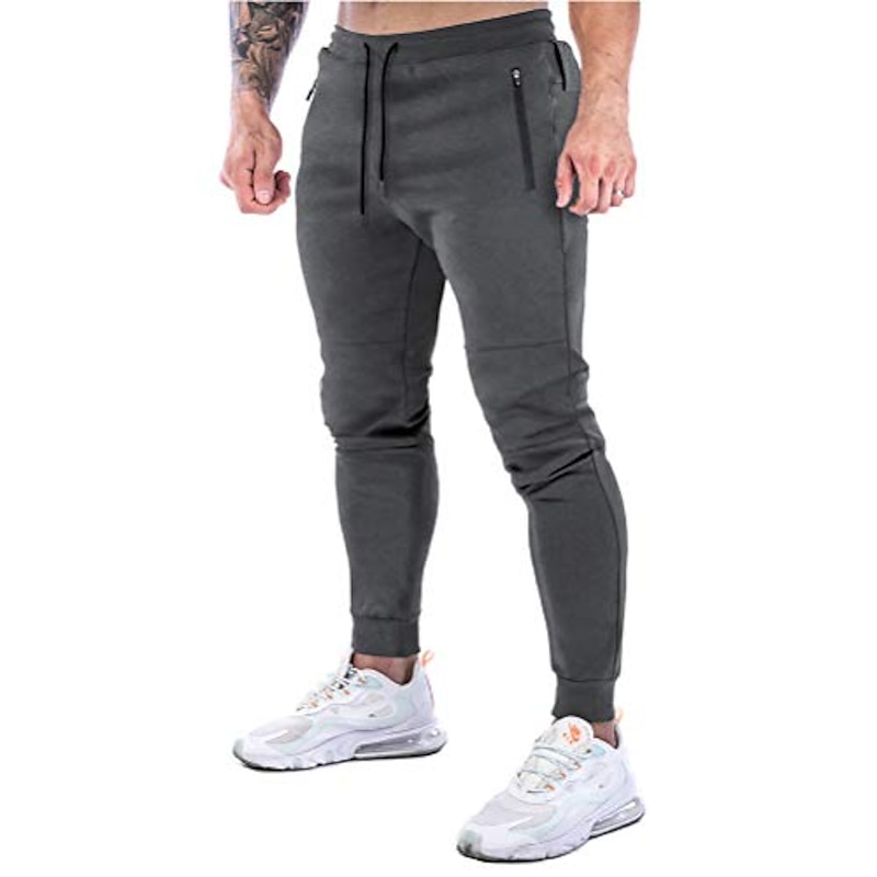 men's gym jogger pants sport workout training athletic slim tapered cotton sweatpants with zipper pockets darkgrey2