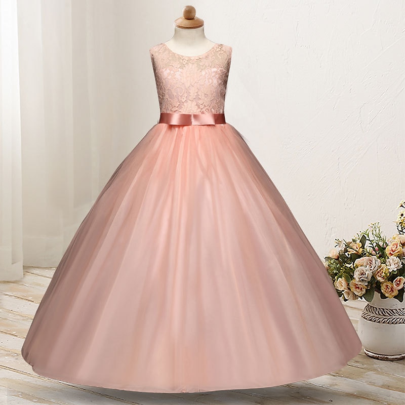 Kids Girls' Flower Girl Dress Dress Sleeveless Wedding Party Lace Mesh Cute Polyester Maxi Flower Girl's Dress Colorful purple Color powder White