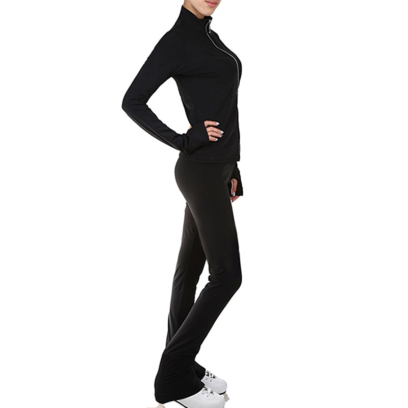 Figure Skating Jacket with Pants Women's Girls' Ice Skating Jacket Pants / Trousers Leggings Black Thumbhole Fleece Spandex High Elasticity Training Practice Competition Skating Wear Thermal Warm2