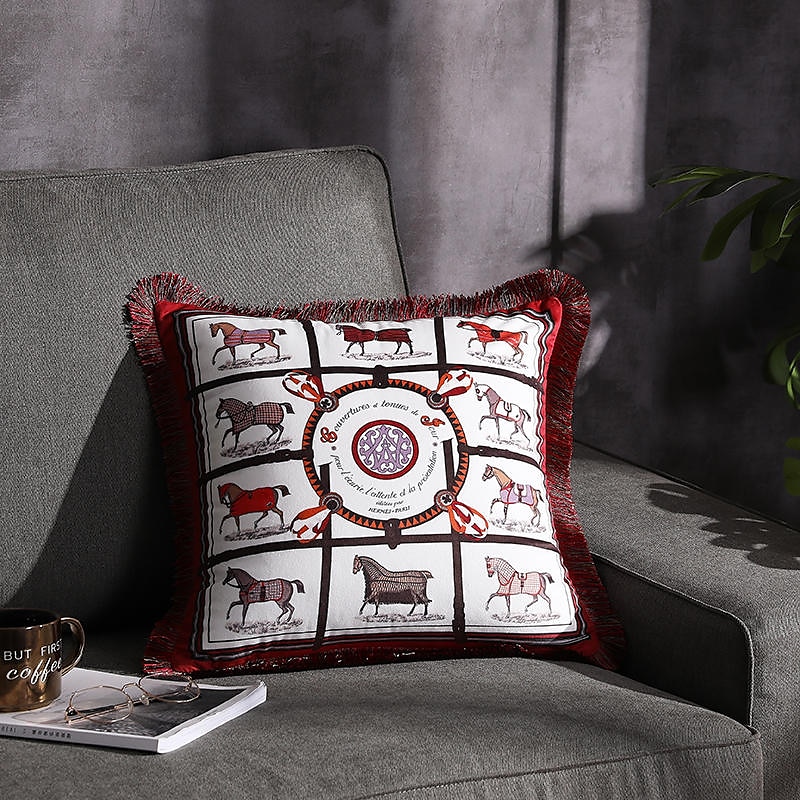 Decorative Toss Pillows Double Side Trend Brand Light luxury velvet tassel d Printing Pillow Case Cover Living room Bedroom Sofa Cushion cover3