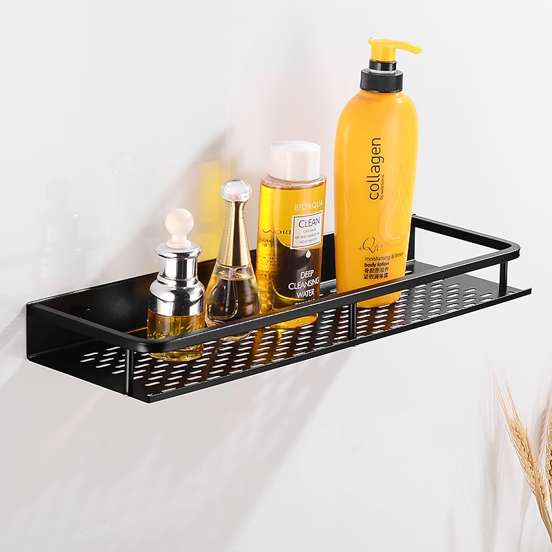 Bathroom Shelf New Design Modern Aluminum Material Bathroom Storage Rack Wall Mounted Black 1pc