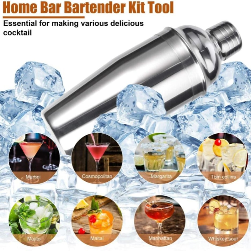 Cocktail Shaker Set Bartender Kit with Stand 10pcs Cocktail Shaker Mixer Stainless Steel 550ml Bar Tool Set with Stylish Bamboo Stand Perfect Home Bartending Kit and Martini Cocktail Shaker Set4
