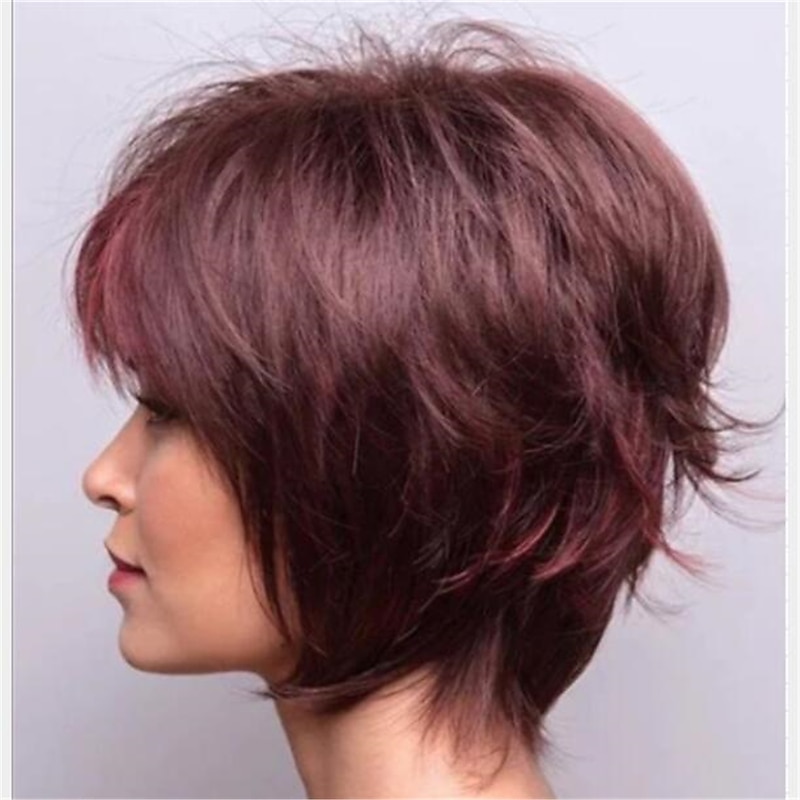 Synthetic Wig Natural Straight Bob Wig Short Dark Wine Synthetic Hair Wigs2