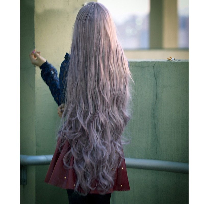 Pink Wigs For Women Synthetic Wig Cosplay Wig Wavy Kardashian Wavy Asymmetrical with Bangs Wig Pink Long Pink Synthetic Hair Women's with Bangs Pink Halloween Wigs2