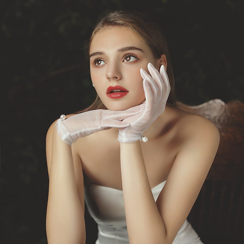 Tulle Suit Length Glove Elegant / Simple Style With Faux Pearl Wedding / Party Glove4