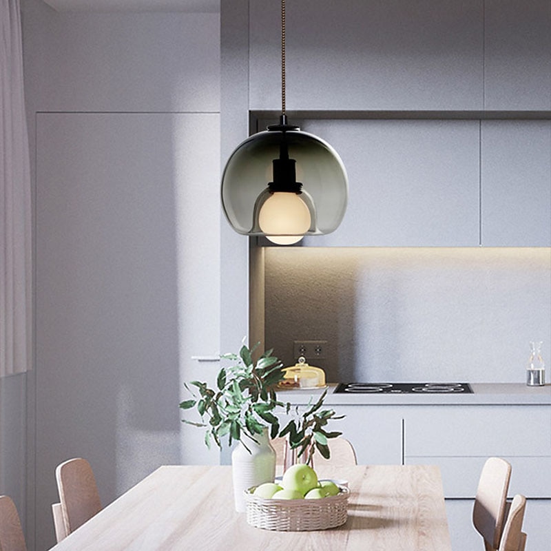 LED Pendant Light Gray Amber Glass Globe Single Design Modern Nordic 25cm Dining Room Bedside Light Electroplated 110-120V 220-240V