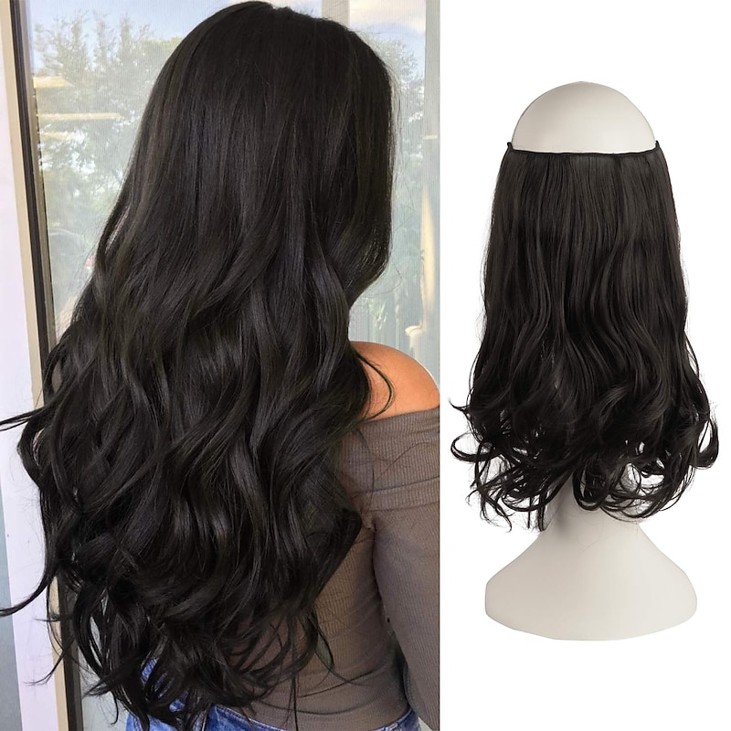 Hair Extensions Invisible Secret Wire Hidden Crown Hair Extensions One Piece Curly Wavy Hidden Hair Extension Synthetic Hairpieces for Women 20 Inch