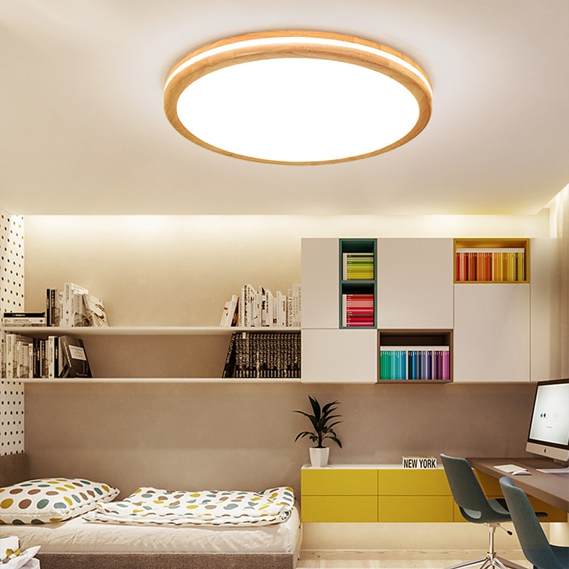 30/40/50cm LED Ceiling Light Round Square Wood Nordic Modern Flush Mount Lights Painted Finishes Nature Inspired Style 110-120V 220-240V4