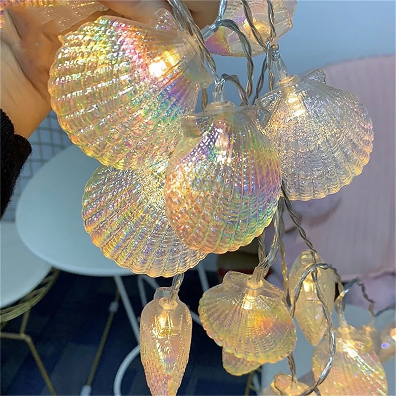 Elegant Wedding Reception Party 1.5M 10Leds Fairy Garland LED Romantic Shell String Lights Holiday Lamp For Christmas Party Wedding Home Indoor Decoration Warm White Lighting Battery AA Battery Power