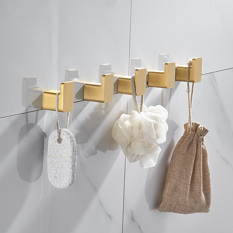 Robe Hooks Gold Aluminum Towel Hook Bathroom Wall Mounted Coat Hanger Vintage Square Base Bathroom Accessories Set Decorative-3/5 pcs4