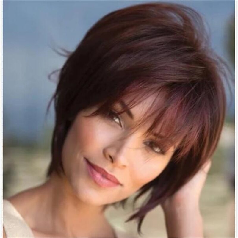 Synthetic Wig Natural Straight Bob Wig Short Dark Wine Synthetic Hair Wigs