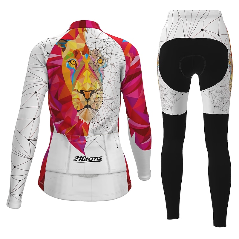 Women's Cycling Jersey with Tights Long Sleeve Mountain Bike MTB Road Bike Cycling White Green Animal Bike Thermal Warm Fleece Lining Warm Breathable Quick Dry Sports Animal Patterned Funny Clothing3