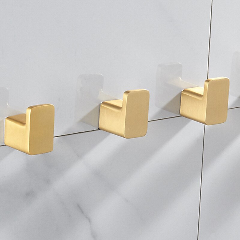 Robe Hooks Gold Aluminum Towel Hook Bathroom Wall Mounted Coat Hanger Vintage Square Base Bathroom Accessories Set Decorative-3/5 pcs
