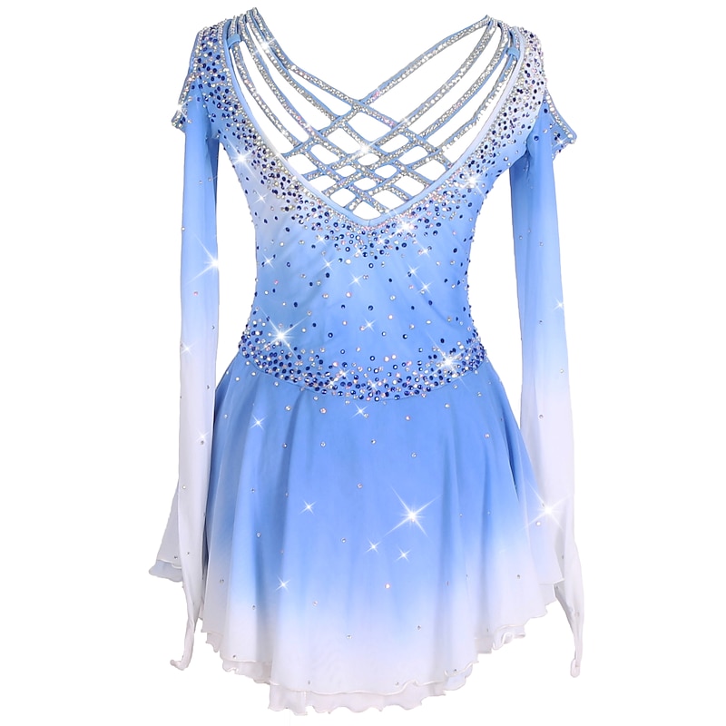 Figure Skating Dress Women's Girls' Ice Skating Dress Outfits Black White Pink Patchwork Asymmetric Hem Mesh Spandex High Elasticity Training Practice Competition Skating Wear Crystal / Rhinestone4