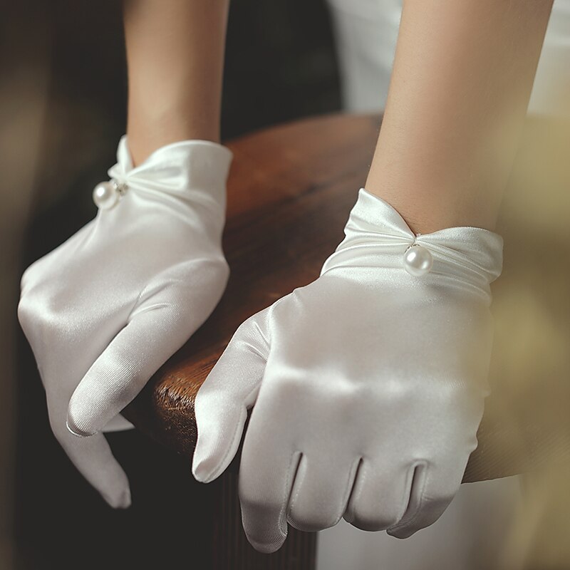 Satin Wrist Length Glove Classical / Elegant / Formal With Faux Pearl / Crystals / Rhinestones Wedding / Party Glove