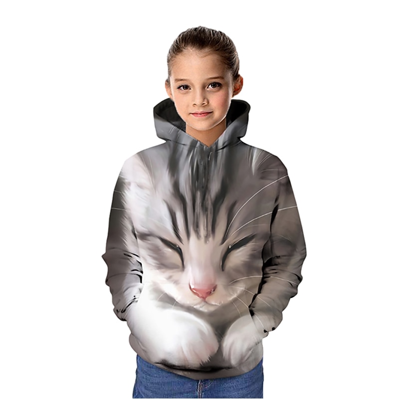 Girls' 3D Graphic Animal Cat Hoodie & Sweatshirt Long Sleeve 3D Print Active Kids3