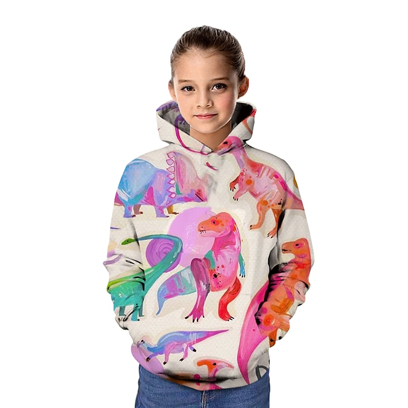 Back to School Girls' 3D Dinosaur Hoodie Long Sleeve 3D Print Spring Fall Winter Active Basic Kids 3-12 Years School Outdoor Daily2