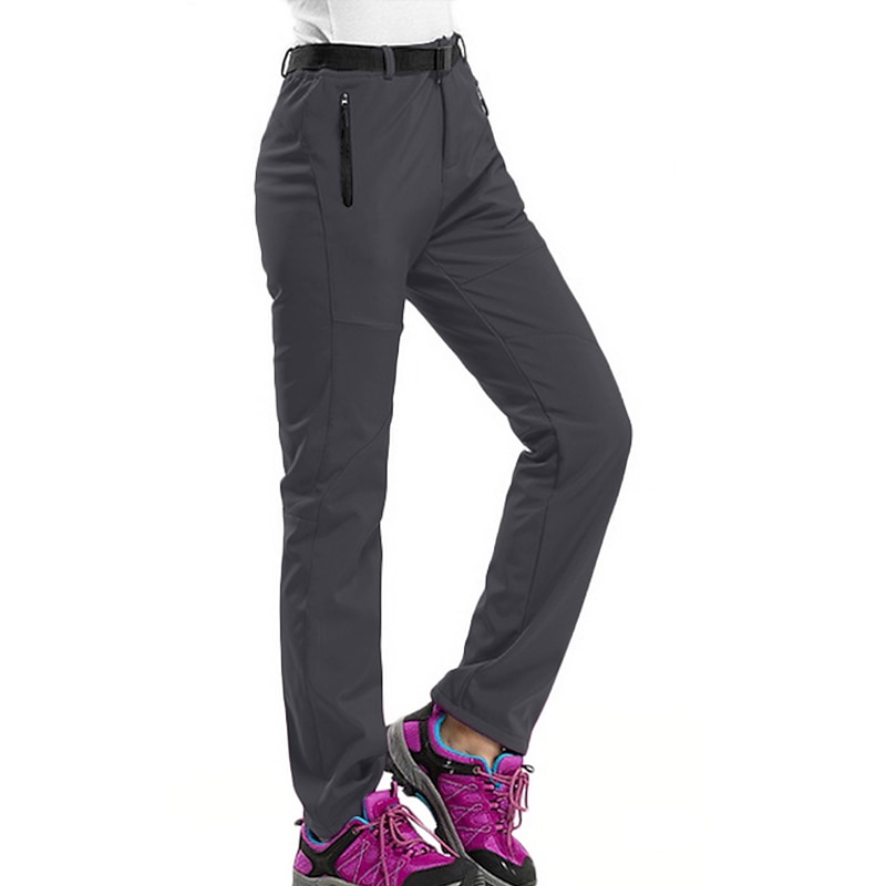 Women's Hiking Pants Trousers Fleece Lined Pants Softshell Pants Winter Outdoor Thermal Warm Fleece Lining Windproof Multi-Pockets Pants / Trousers Bottoms Black Purple Fishing Climbing Beach S M L3