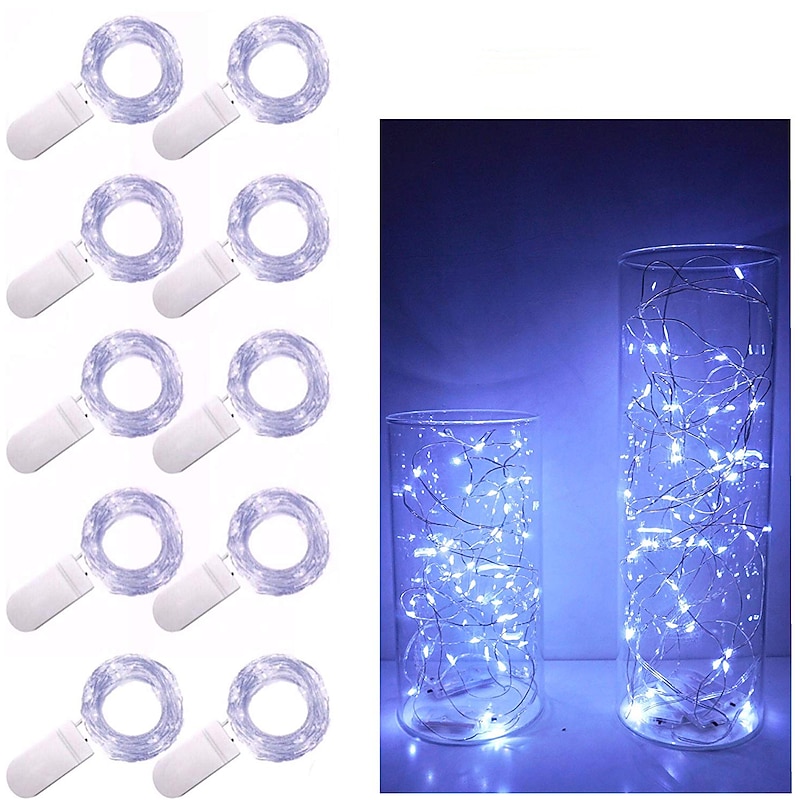 Elegant Wedding Reception Party 10pcs LED Fairy Lights 1m 10LEDs Copper Wire String Lights Battery Operated for Xmas Garland Party Wedding Home Decoration Without Battery2