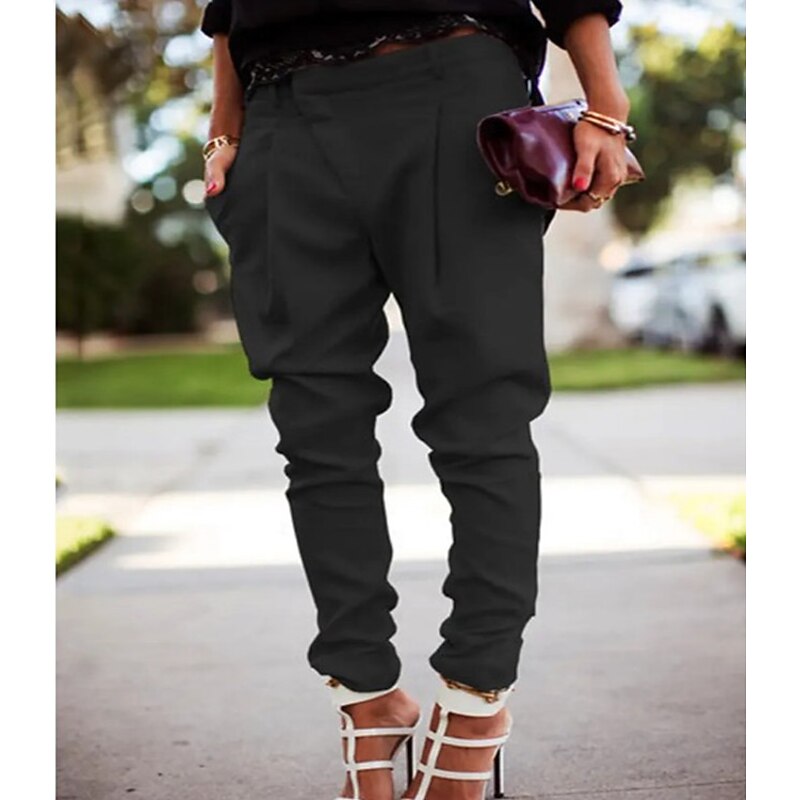 Women's Cargo Pants Joggers Pants Trousers Simple Basic Full Length Mid Waist Solid Colored Pocket Classic Asymmetric Inelastic Work Office / Career Black White Blue Gray Spring &  Fall Regular Fit2