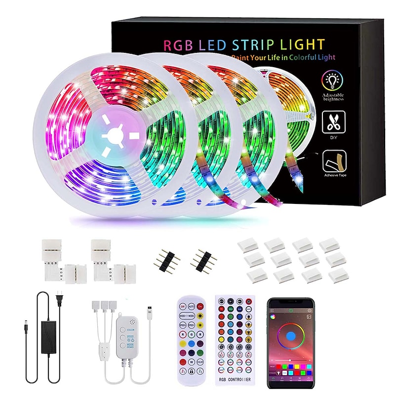 LED Smart Strip Light Sets 30M(3x10M) Tiktok RGB Bluetooth APP Control Strip Lights 540 LEDs SMD5050 Mounting Bracket RGB Christmas New Year's Party Bedroom TV Decoration Strip Lights 12V