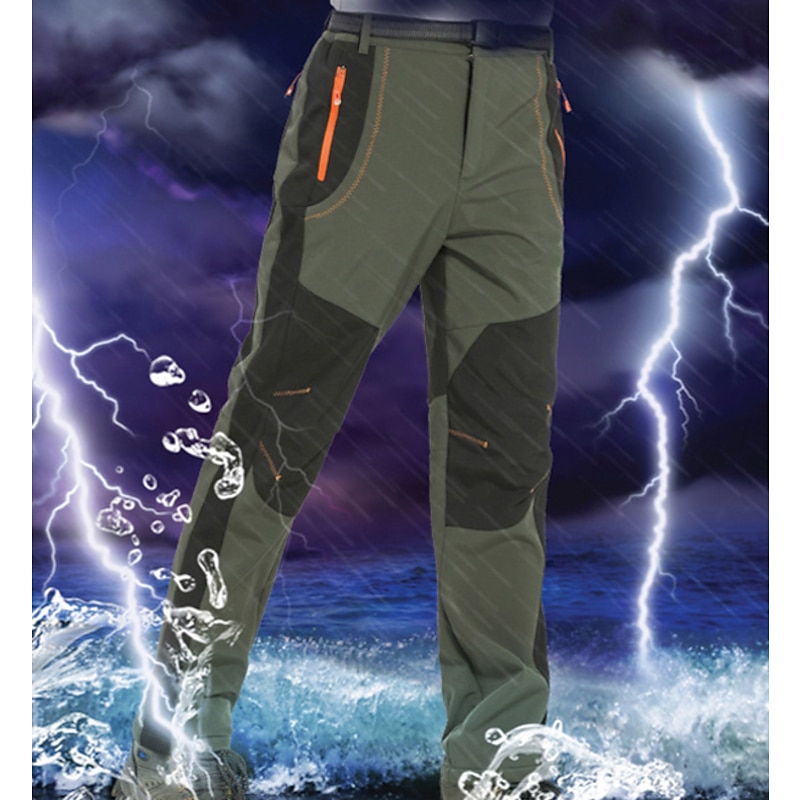 Men's Fleece Lined Pants Waterproof Hiking Pants Trousers Softshell Pants Winter Outdoor Thermal Warm Windproof Fleece Lining Pants / Trousers Bottoms Army Green Gray Black Hunting Fishing Climbing2