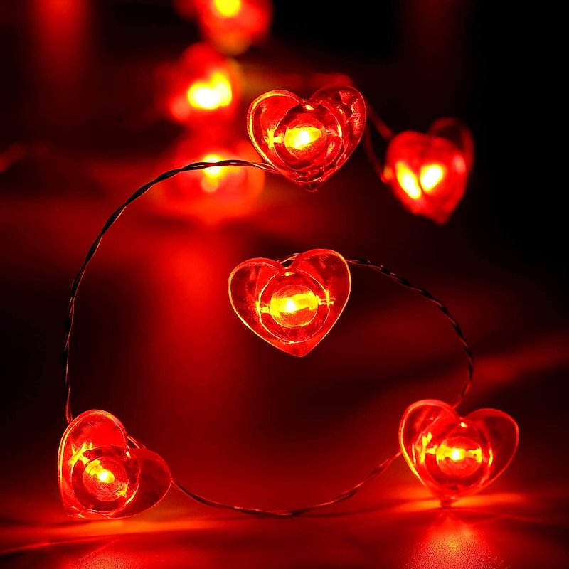 Heart Shape String Lights, 13FT 40 LEDs Battery Powered Fairy Lights for Christmas Romantic Decor4