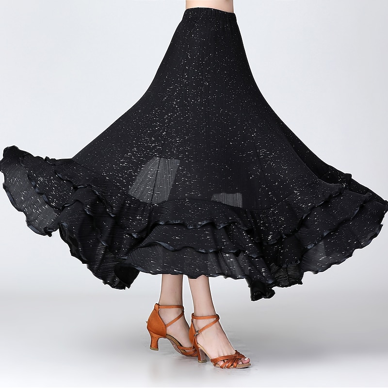 Ballroom Dance Skirts Ruffles Cascading Ruffles Ruching Women's Training Performance High Polyester3