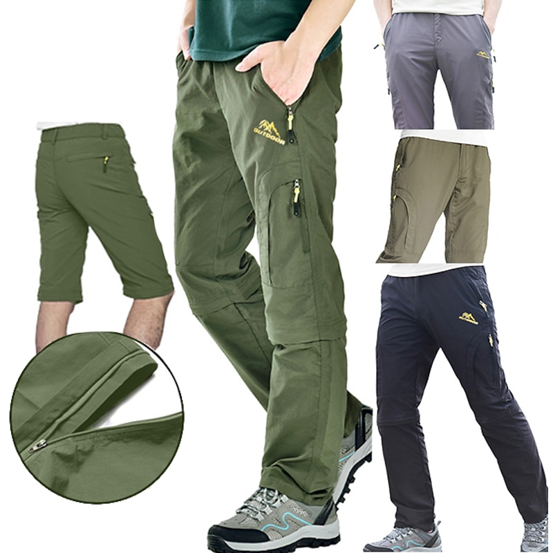Men's Convertible Pants / Zip Off Pants Hiking Pants Trousers Summer Outdoor Water Resistant Quick Dry Multi Pockets Lightweight 5 Zipper Pocket Elastic Waist Pants / Trousers Bottoms Dark Grey Army2