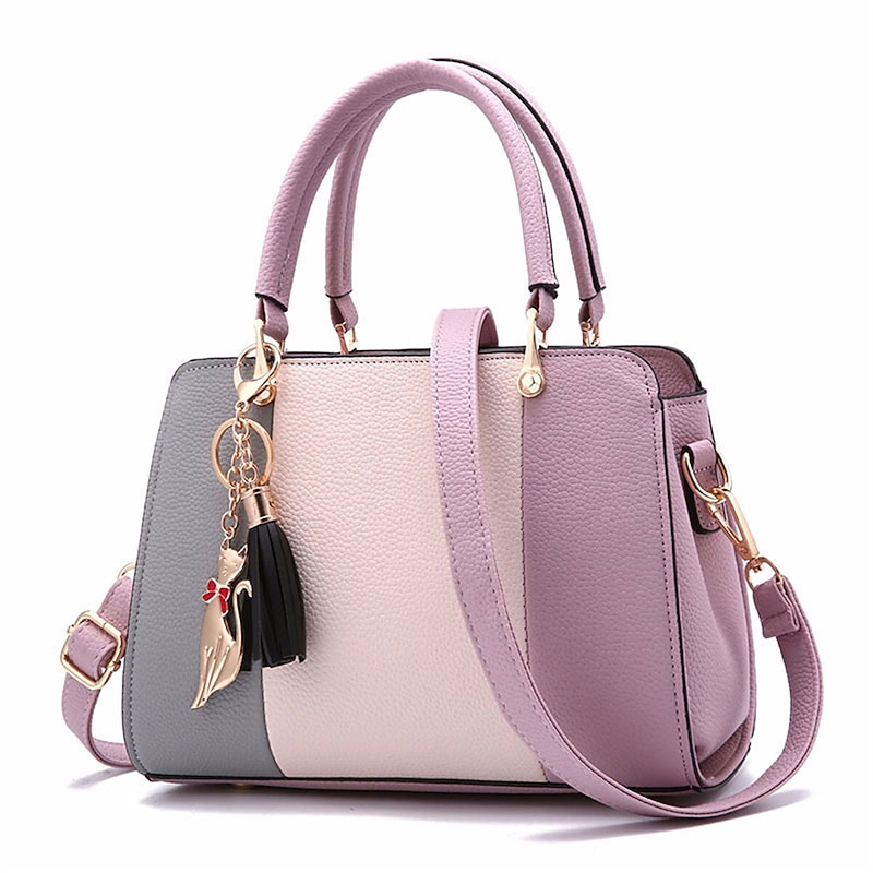 Women's Fashionable Colorblock Handbag with Cat Charm - Perfect for Daily Use and Casual Outings