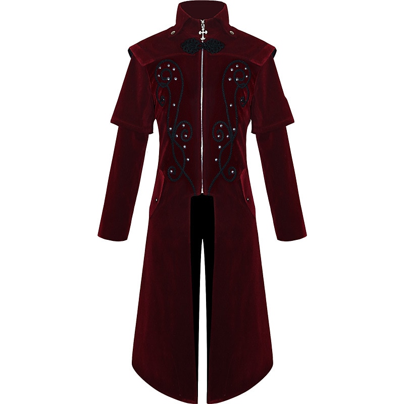Vintage Gothic Medieval Coat Masquerade Outerwear Prince Vampire Plague Doctor Solid Colored Fancy Dress Men's Fantasy Royal Steampunk Halloween Carnival Masquerade Party Adults' Coat2