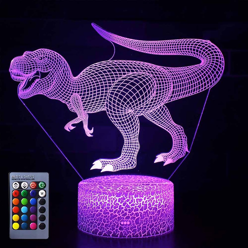 Dinosaur Toys Night Light - 3D Night Lamp with Three Patterns & Remote Control & Smart Touch16 Colors Changing Dimmable Brithday Gifts for 2 3 4 5 6 7 8 Year Old Boys Girls Dinosaur Fans