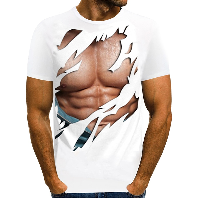 Men's Graphic Muscle T Shirt Tee Funny T Shirts Short Sleeve T shirt 3D Print Round Neck Shirt Sports Casual Muscle Daily Holiday White / Black Black White Summer Clothing Apparel Normal S M L XL XXL2