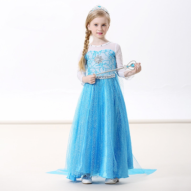 Princess Elsa Dress Cosplay Costume Masquerade Girls' Movie Cosplay Basic Fashion Daily Green Blue (With Accessories) Green (With Accessories) Dress Carnival Masquerade World Book Day Costumes